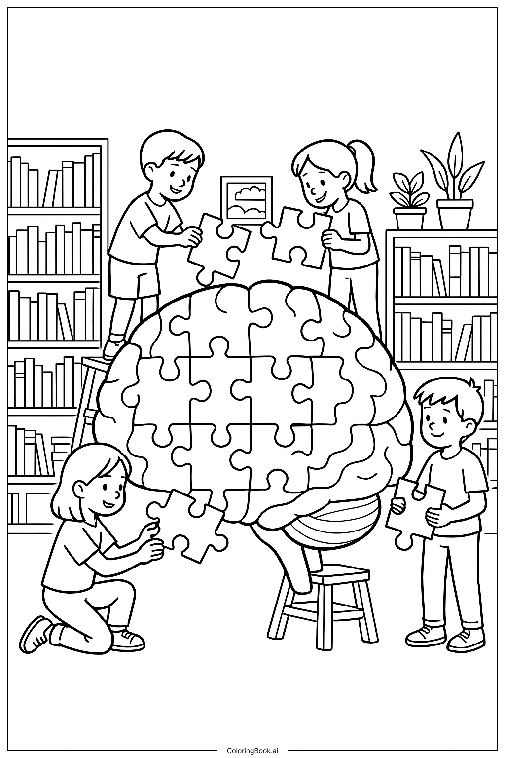 用心拼图 脑力健康填色页