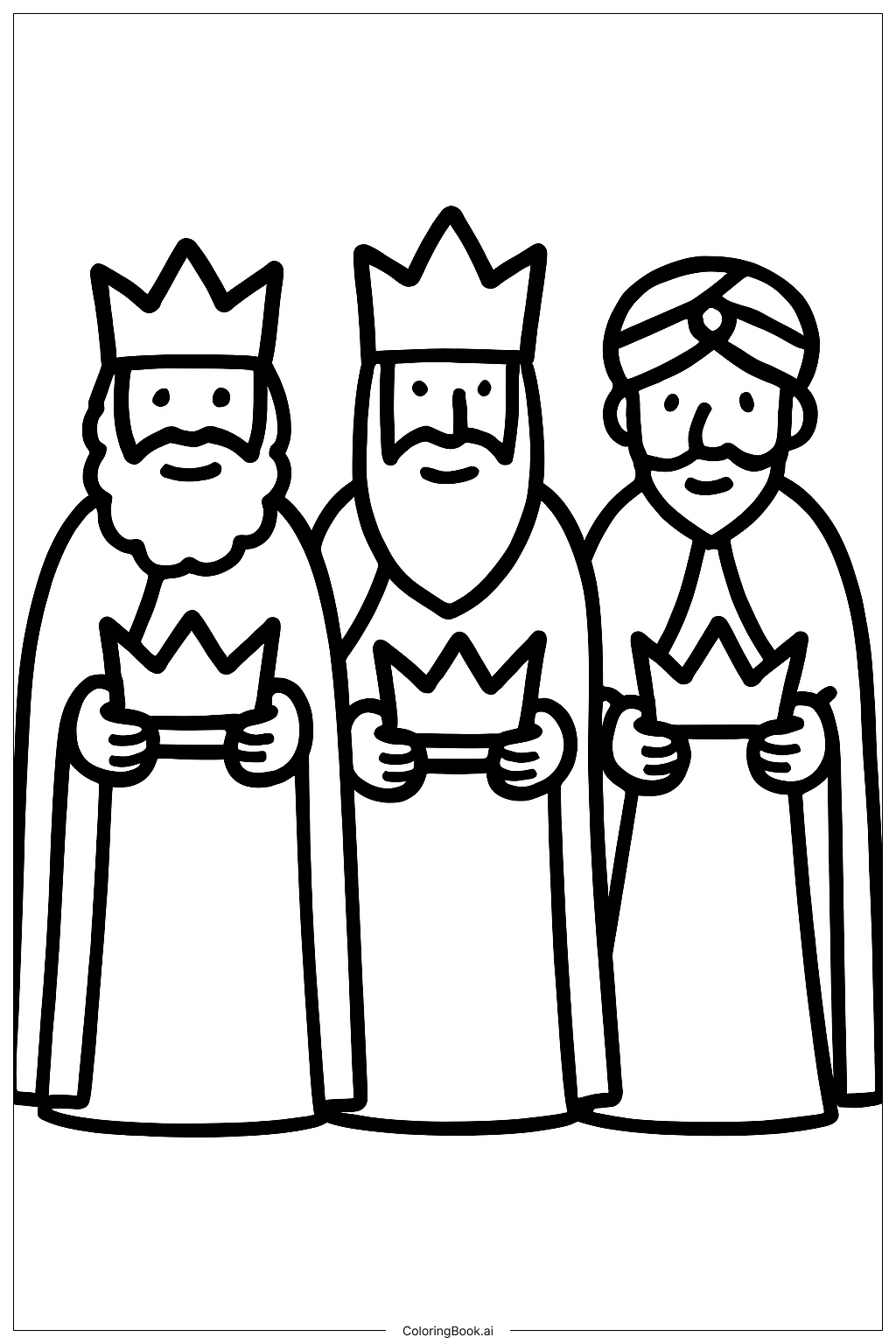 Three Kings Holding Crowns Coloring Page