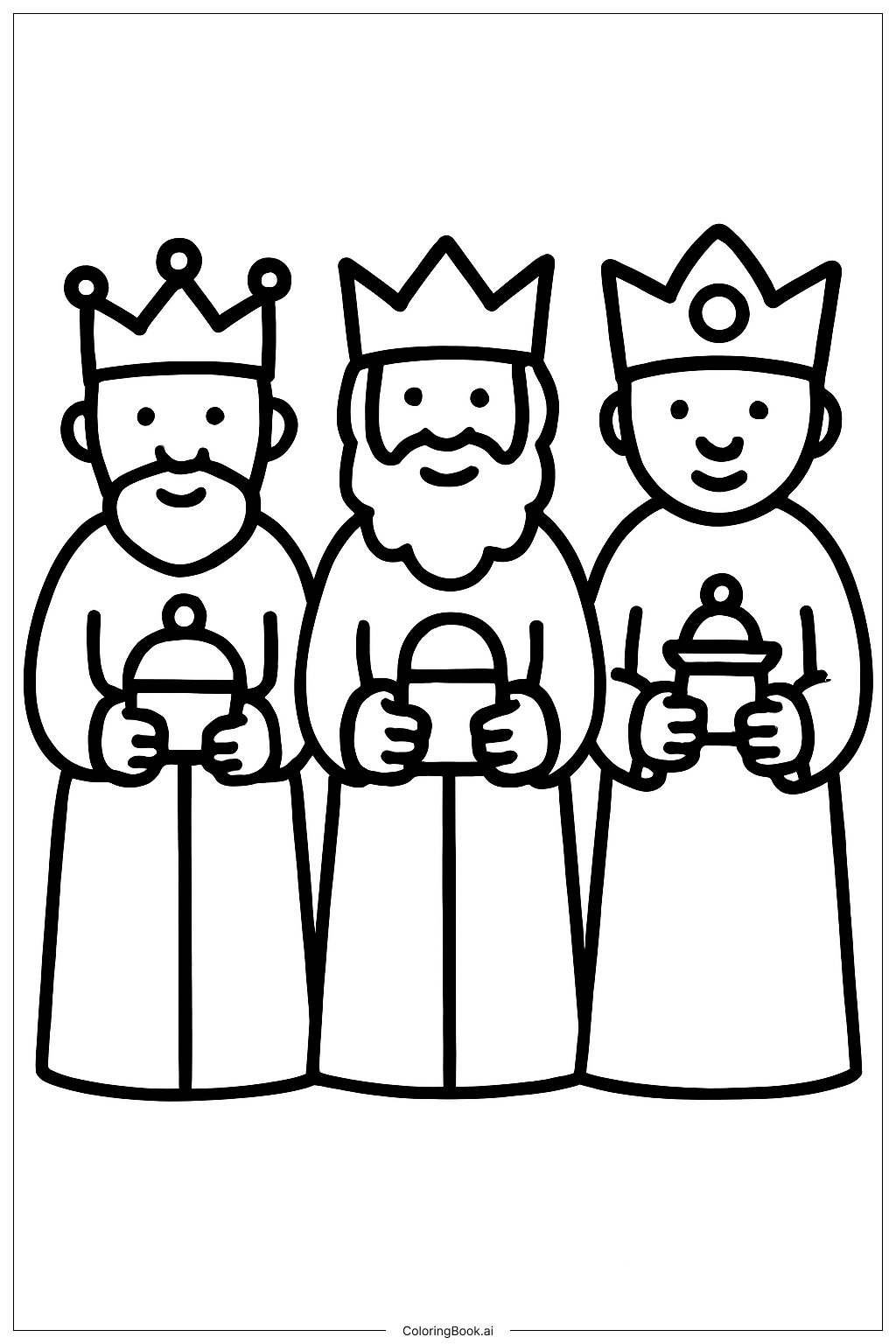 Three Kings In Simple Robes Coloring Page