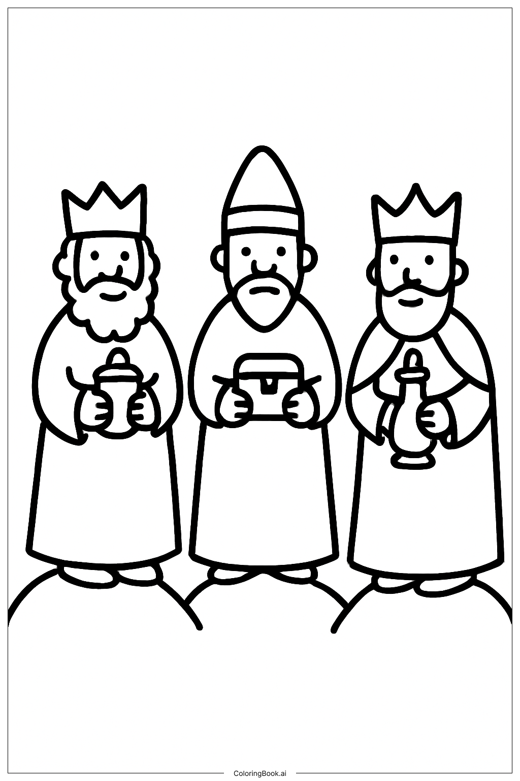 Three Kings On Hills Coloring Page