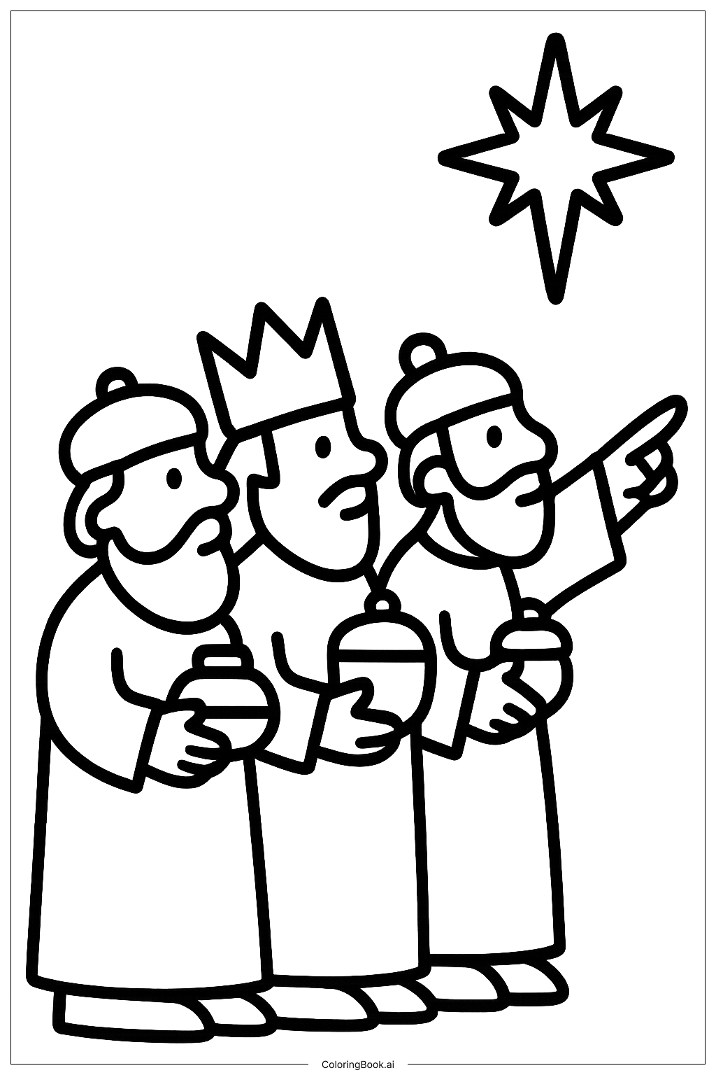Three Kings Pointing Star Coloring Page