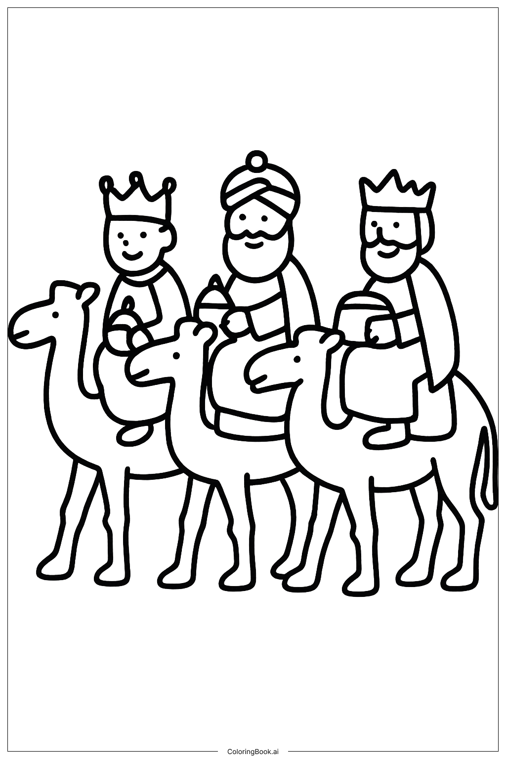 Three Kings Riding Camels Coloring Page