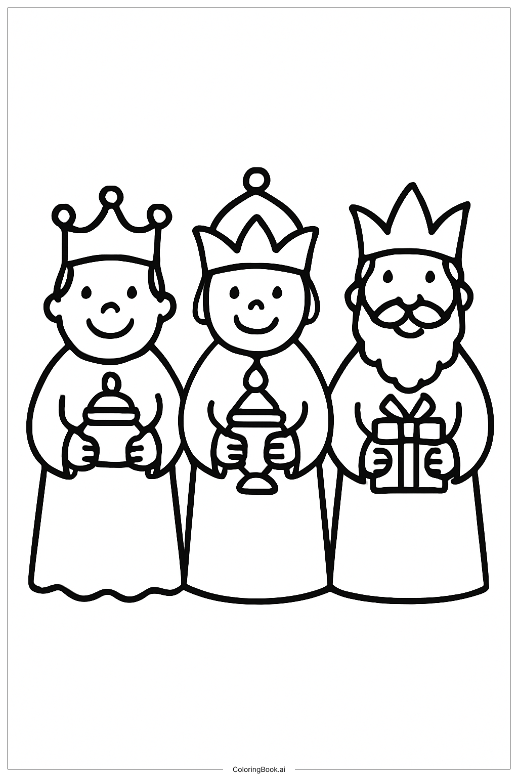 Three Kings Smiling Faces Coloring Page