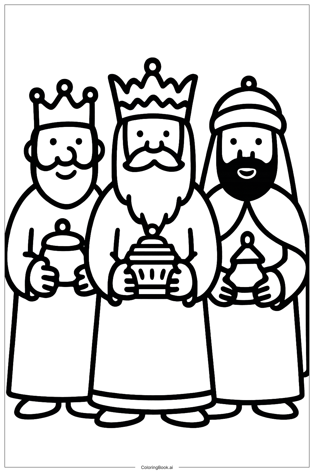 Three Kings Standing Together Coloring Page