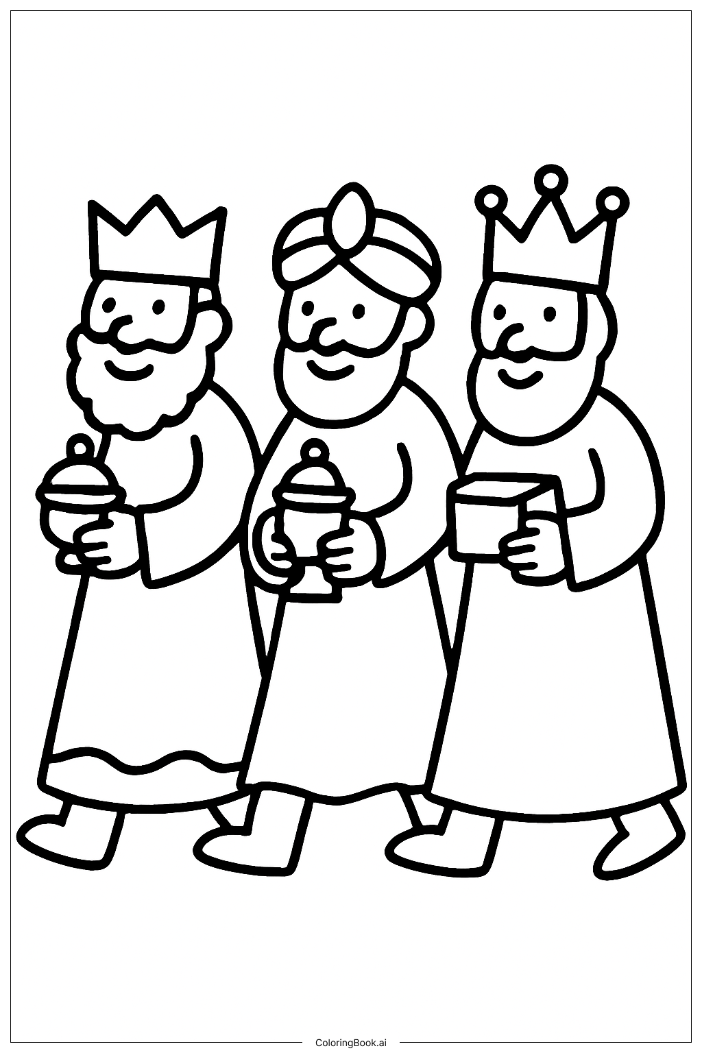 Three Kings Walking Together Coloring Page