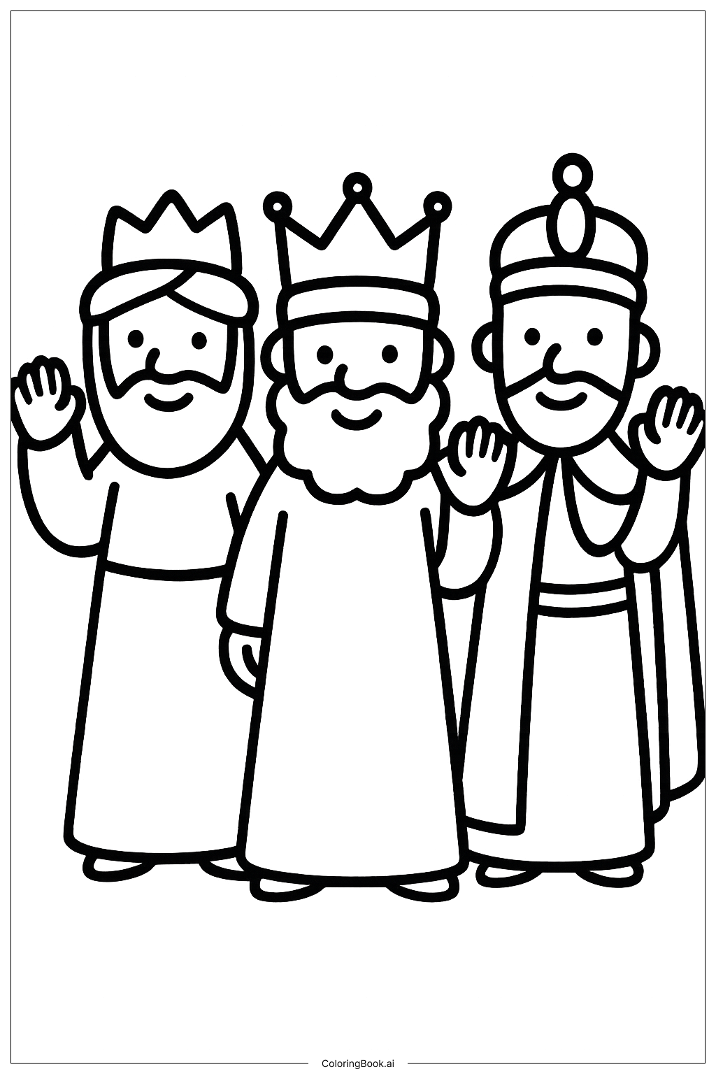 Three Kings Waving Hands Coloring Page