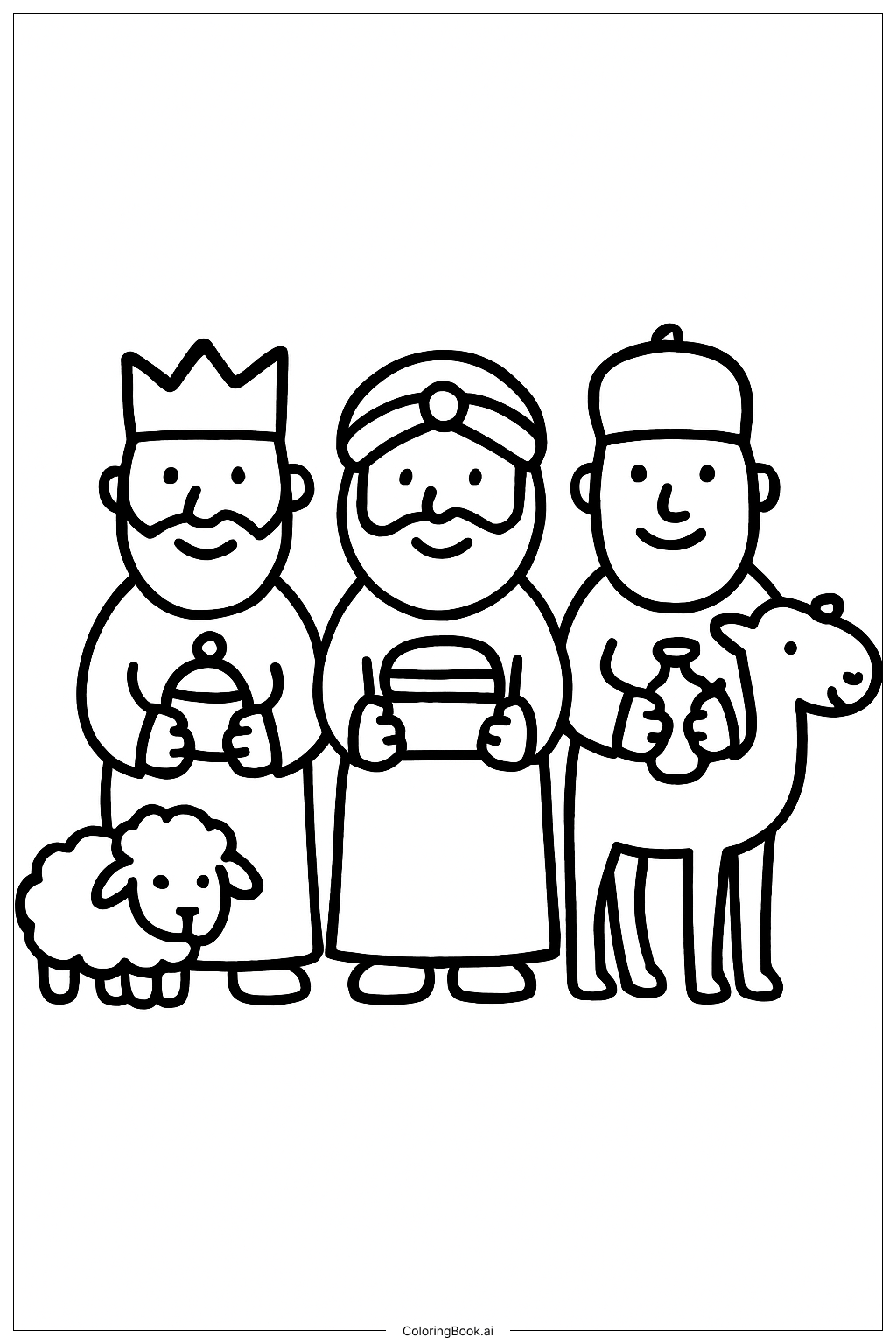Three Kings With Animals Coloring Page