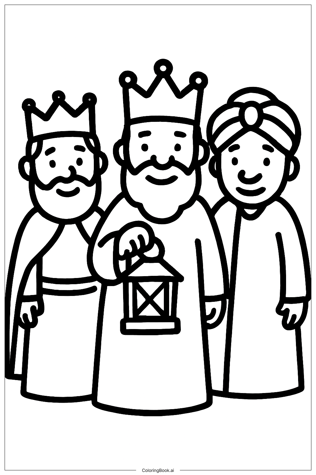 Three Kings With Lantern Coloring Page