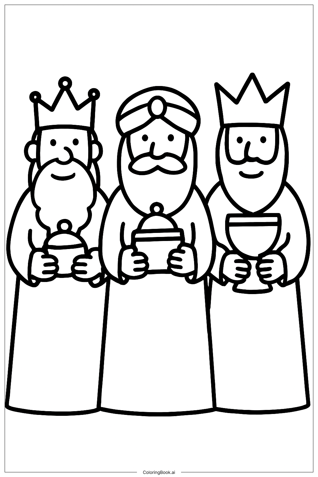 Three Kings With Long Beards Coloring Page