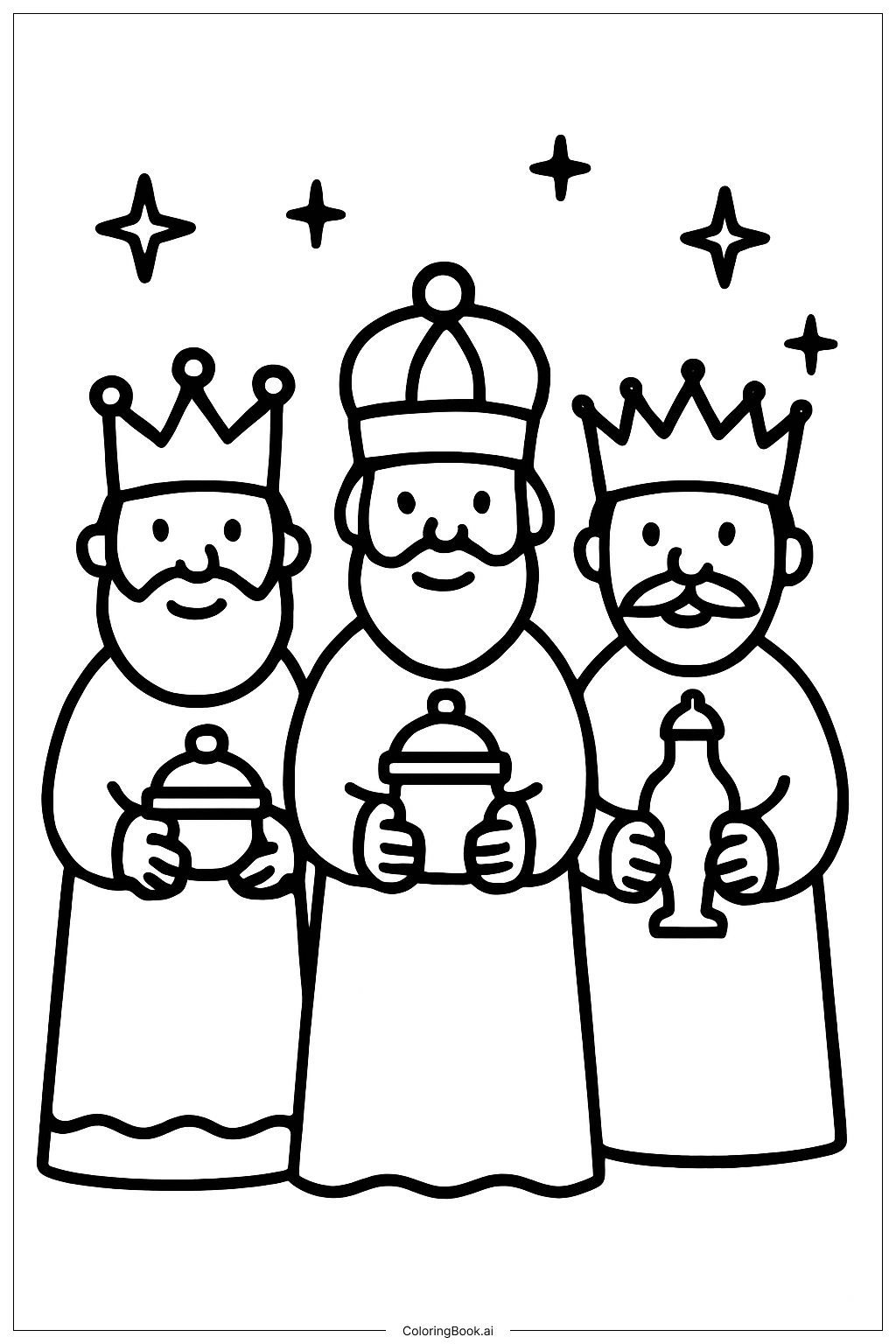 Three Kings With Simple Stars Coloring Page