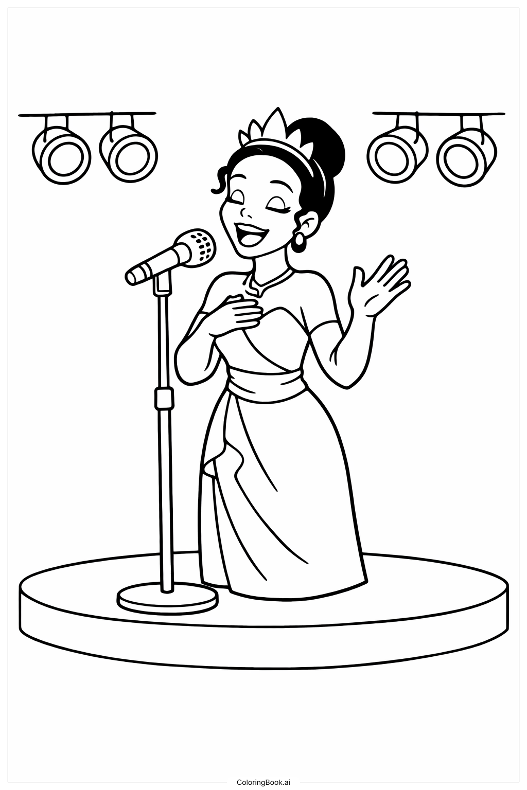  Page de coloriage Tiana Au Concert 