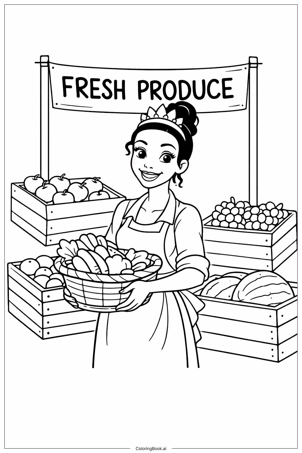  Page de coloriage Tiana Au Marché 