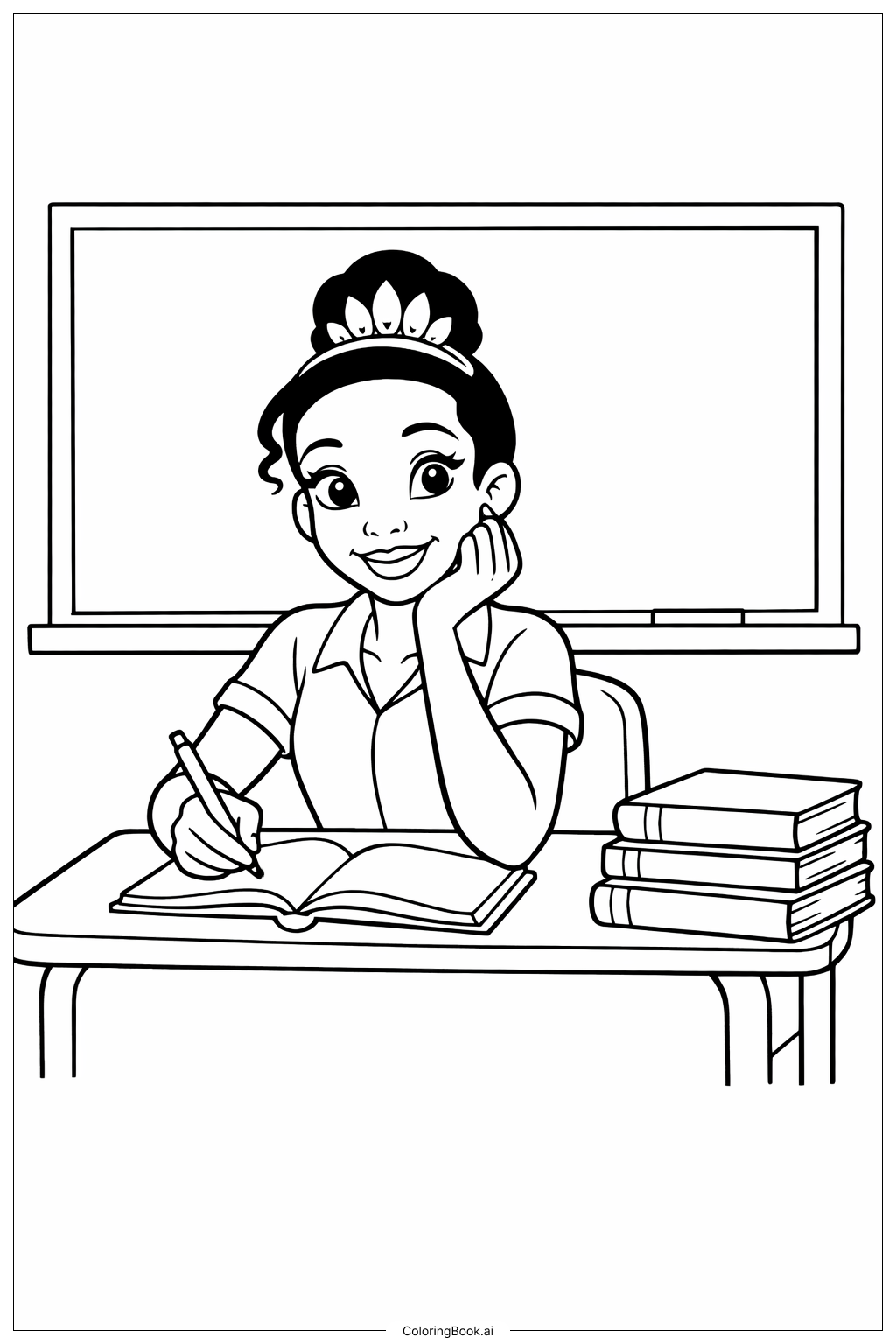  Page de coloriage Tiana à l'école 