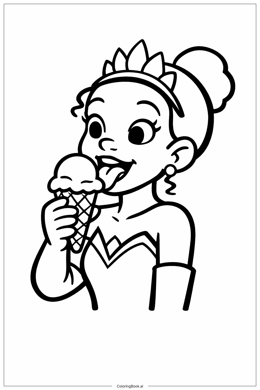  Page de coloriage Tiana mange une glace 