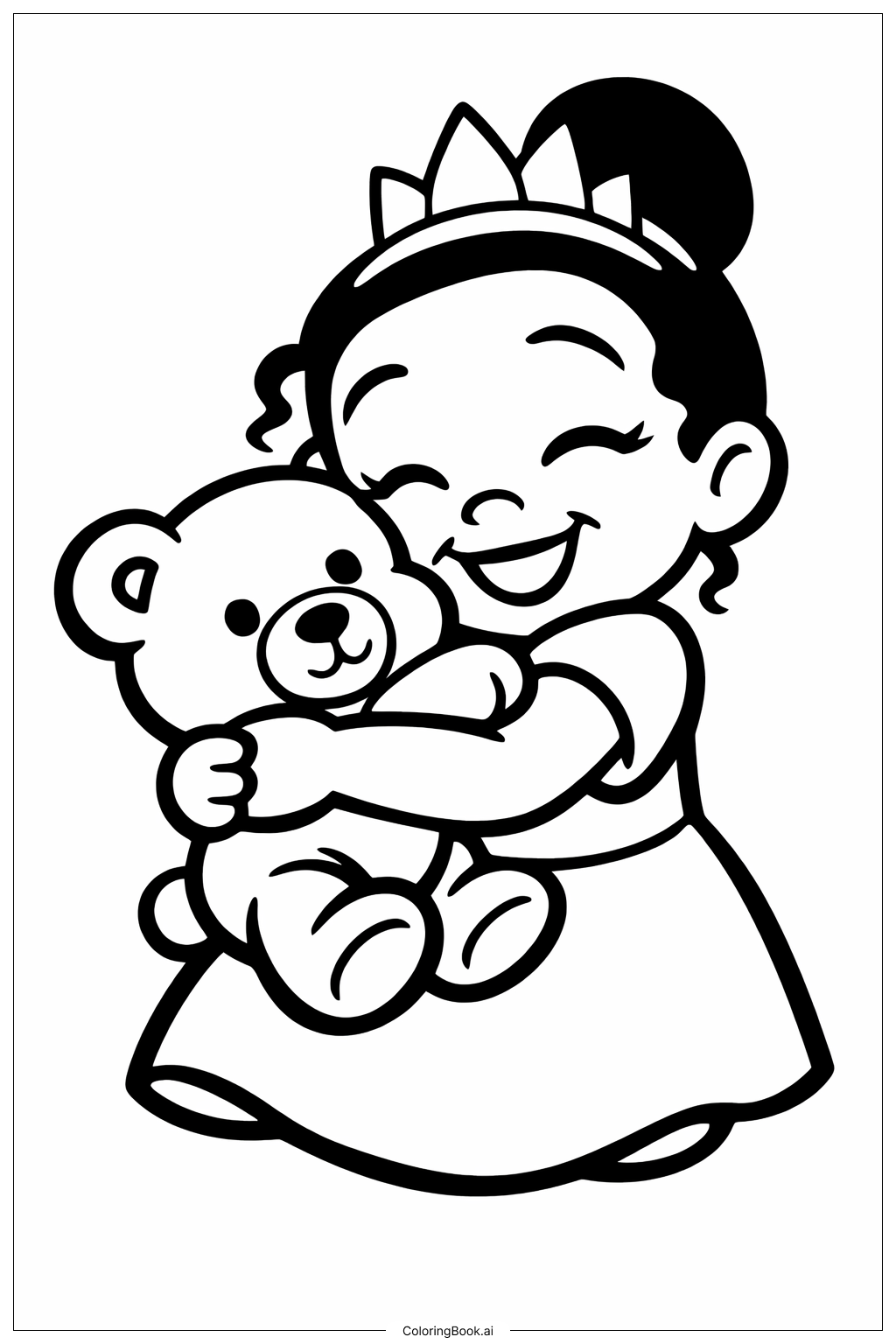  Page de coloriage Tiana serrant son nounours 