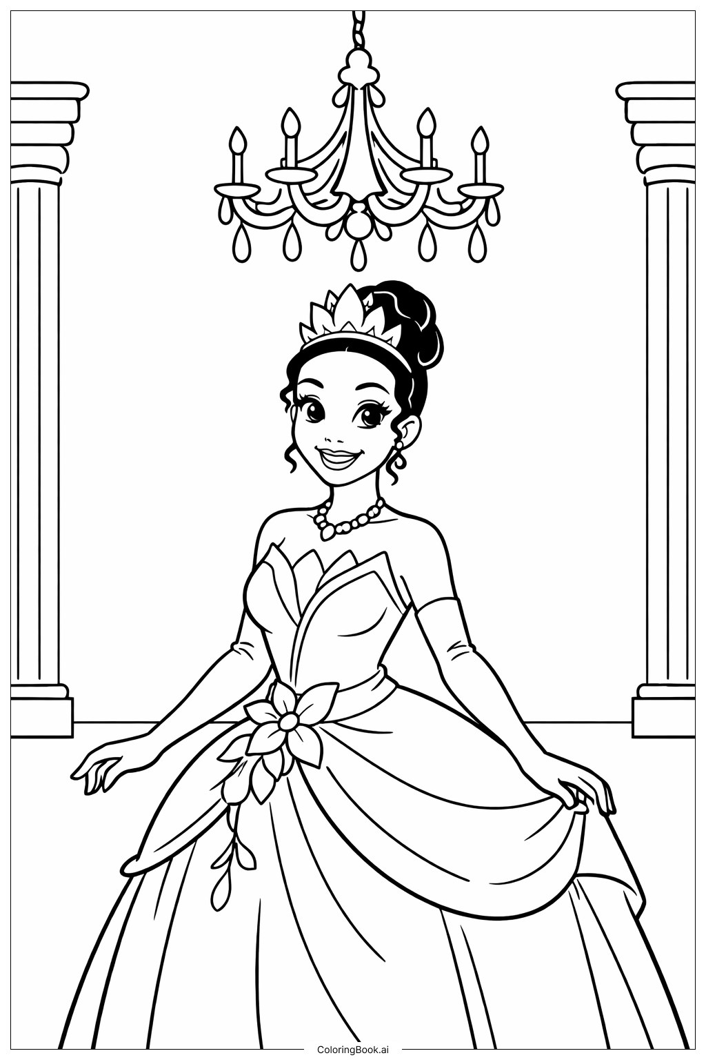  Page de coloriage Tiana au Bal 