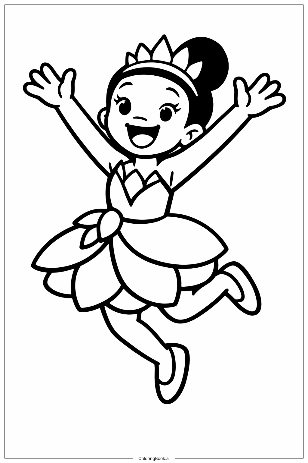  Page de coloriage Tiana qui saute 