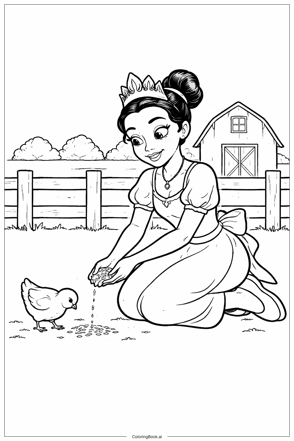  Page de coloriage Tiana à la ferme 
