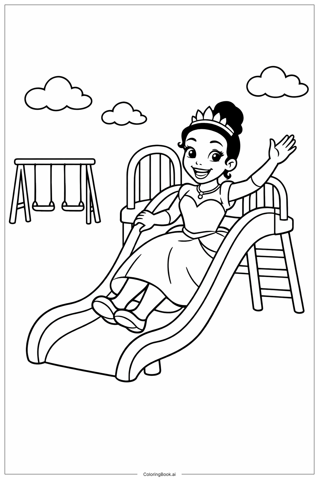 Page de coloriage Tiana sur le terrain de jeux 