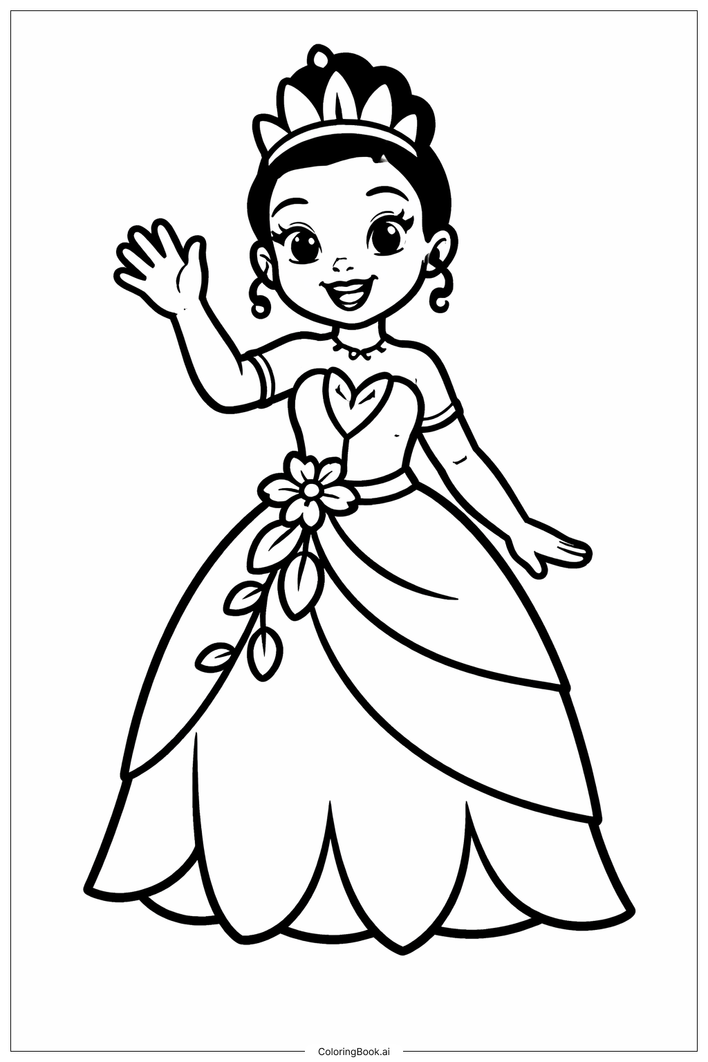  Page de coloriage Tiana qui fait un signe de la main 