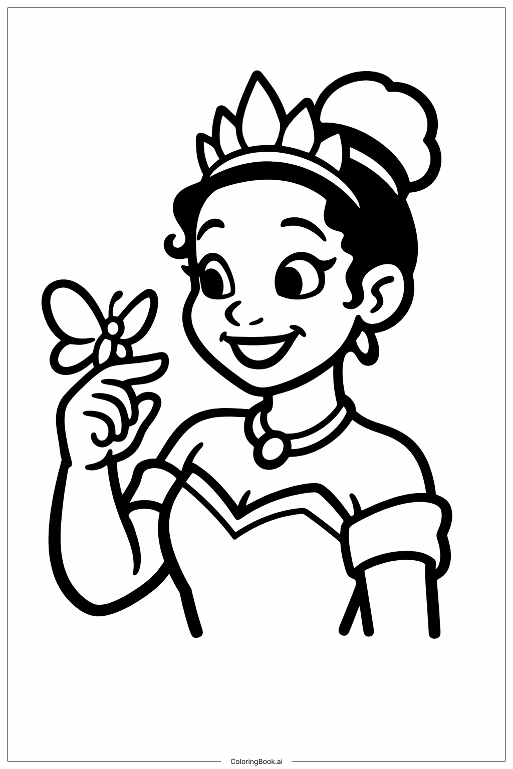  Page de coloriage Tiana avec papillon 