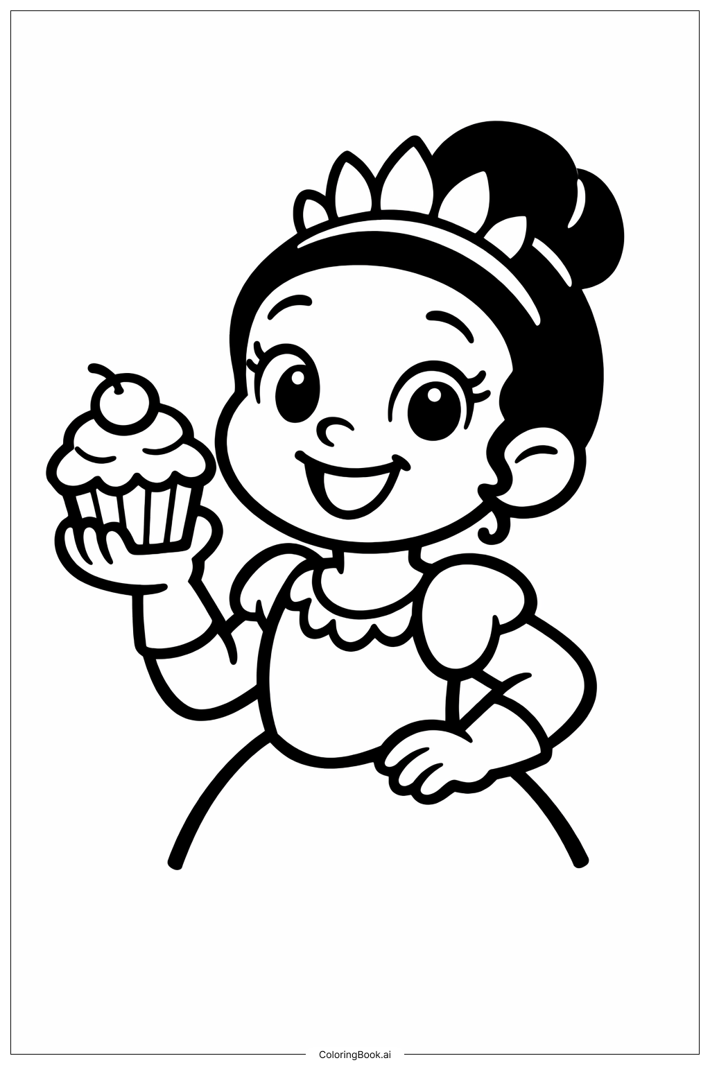  Page de coloriage Tiana Avec Cupcake 