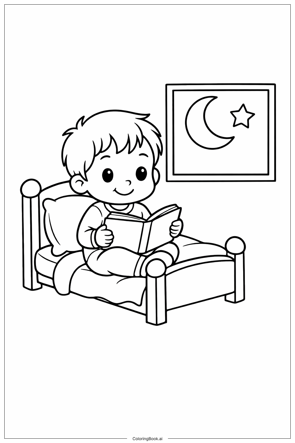 Toddler At Bedtime Story Coloring Page