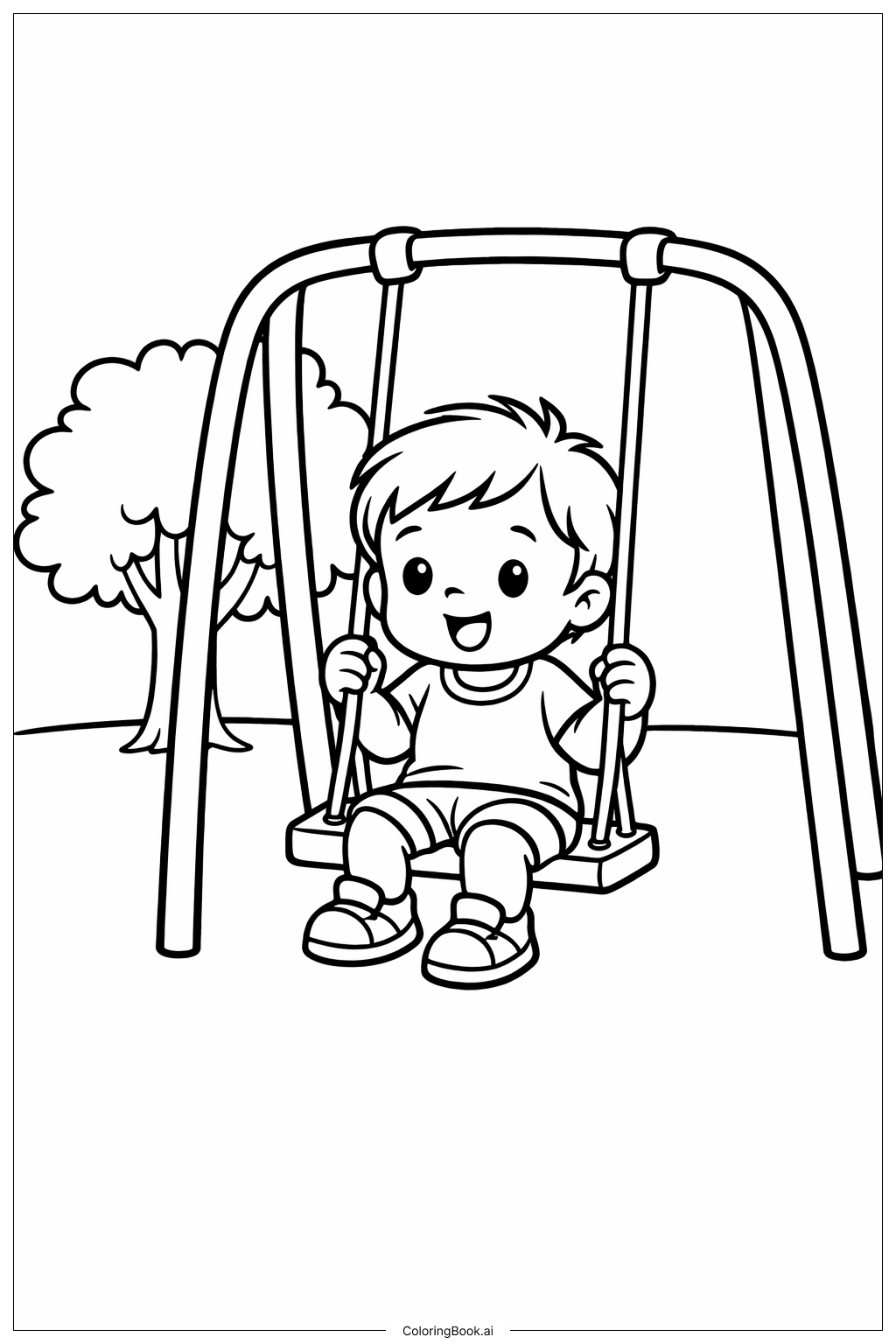  幼兒在遊樂場盪鞦韆著色頁 