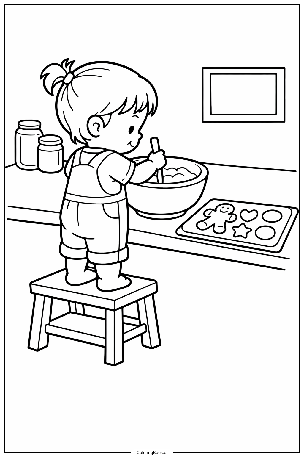 Toddler Baking Cookies Coloring Page