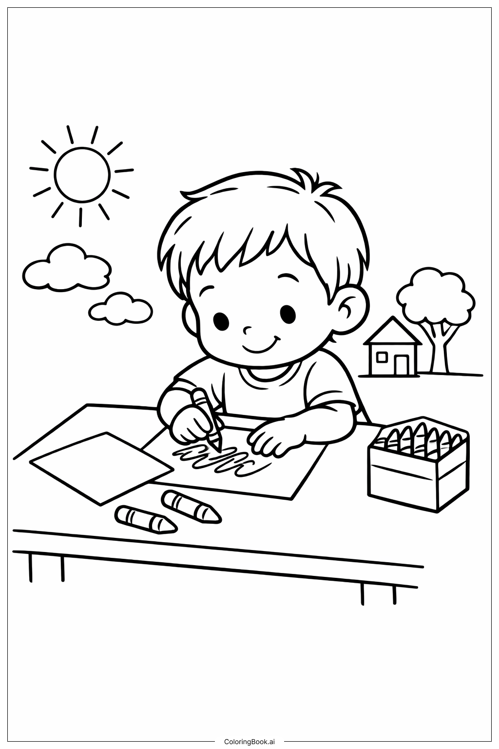 Trang tô màu Trẻ nhỏ vẽ bằng bút sáp màu