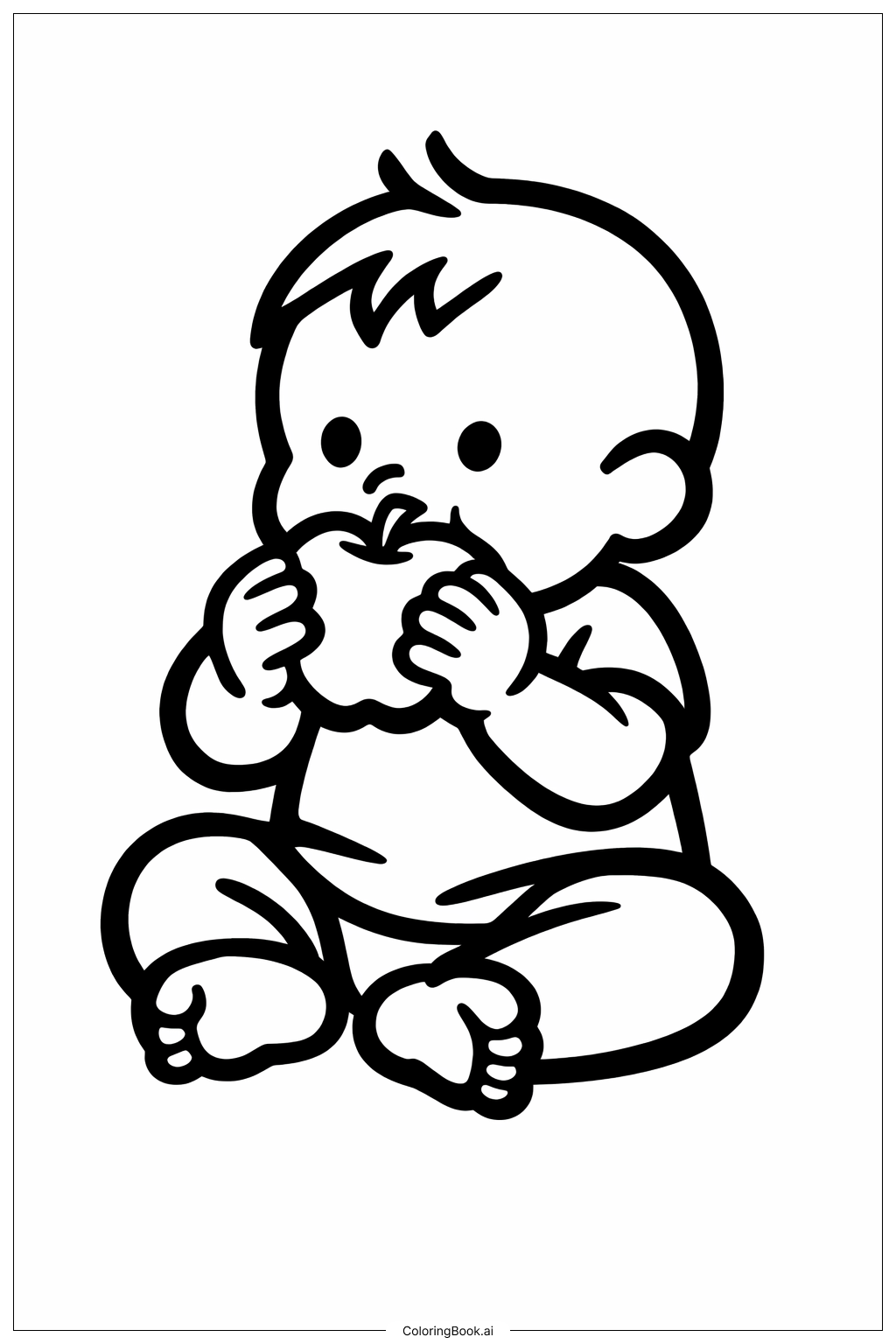  Página para colorir de Criança Pequena Comendo Maçã 