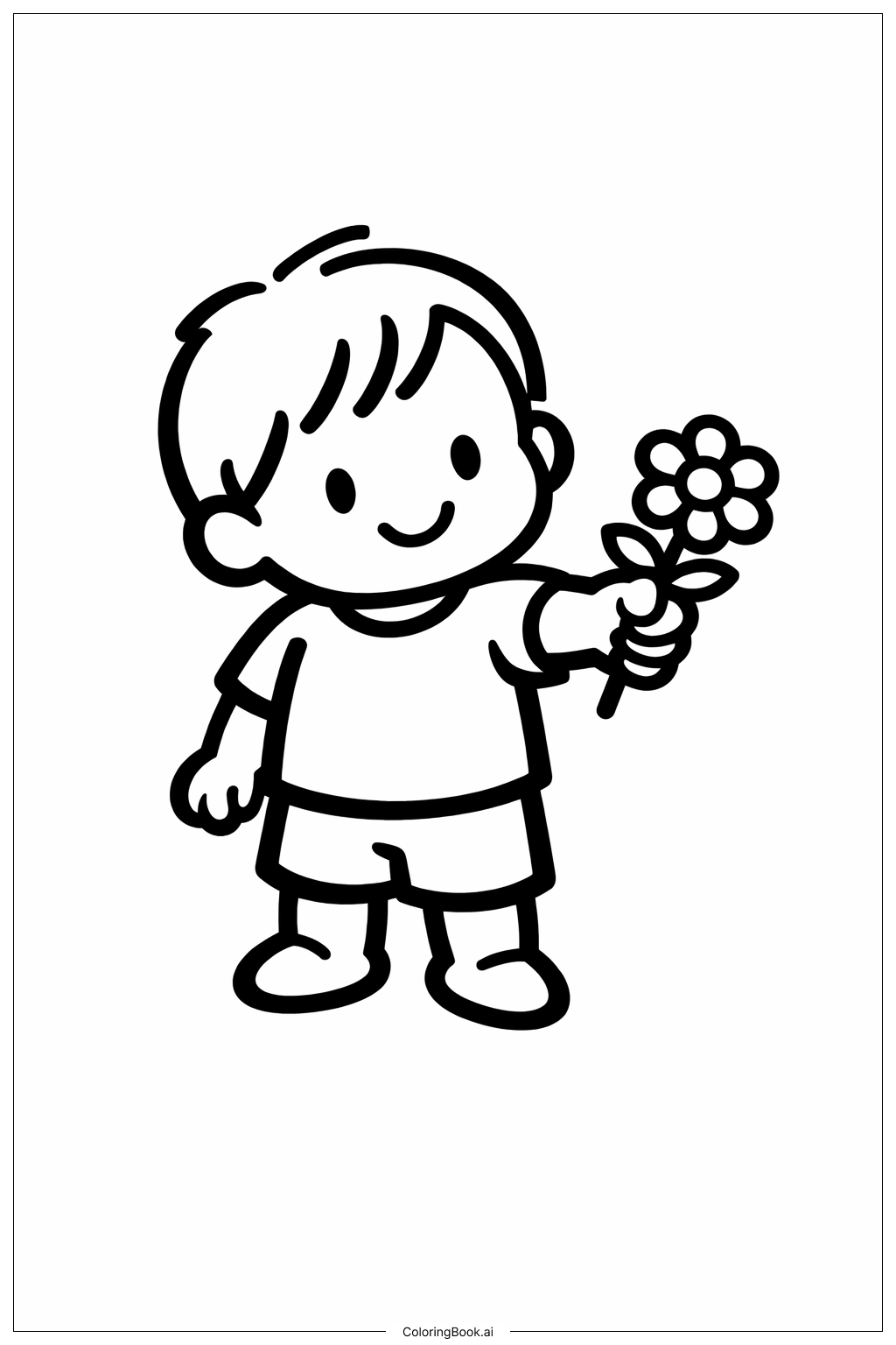  Página para colorir de Criança Segurando Flor 