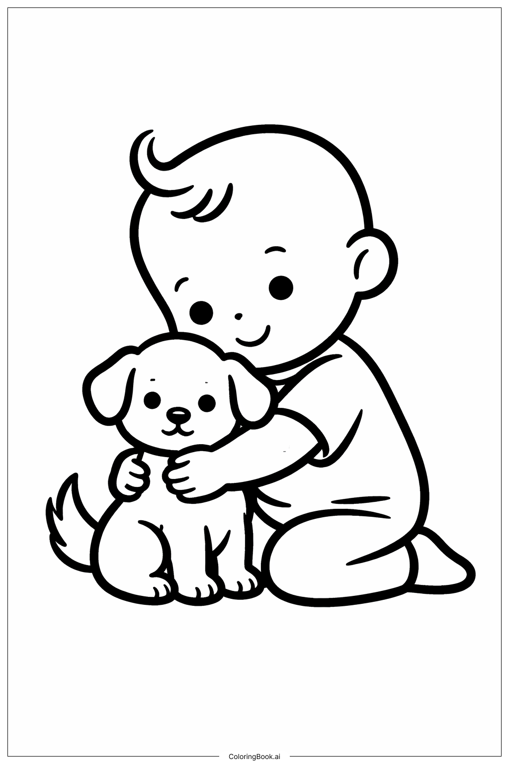  Página para colorir de Criança abraçando filhote 