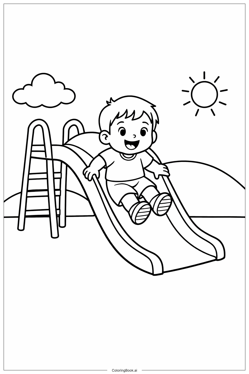 Página para colorear de Niño pequeño en el tobogán