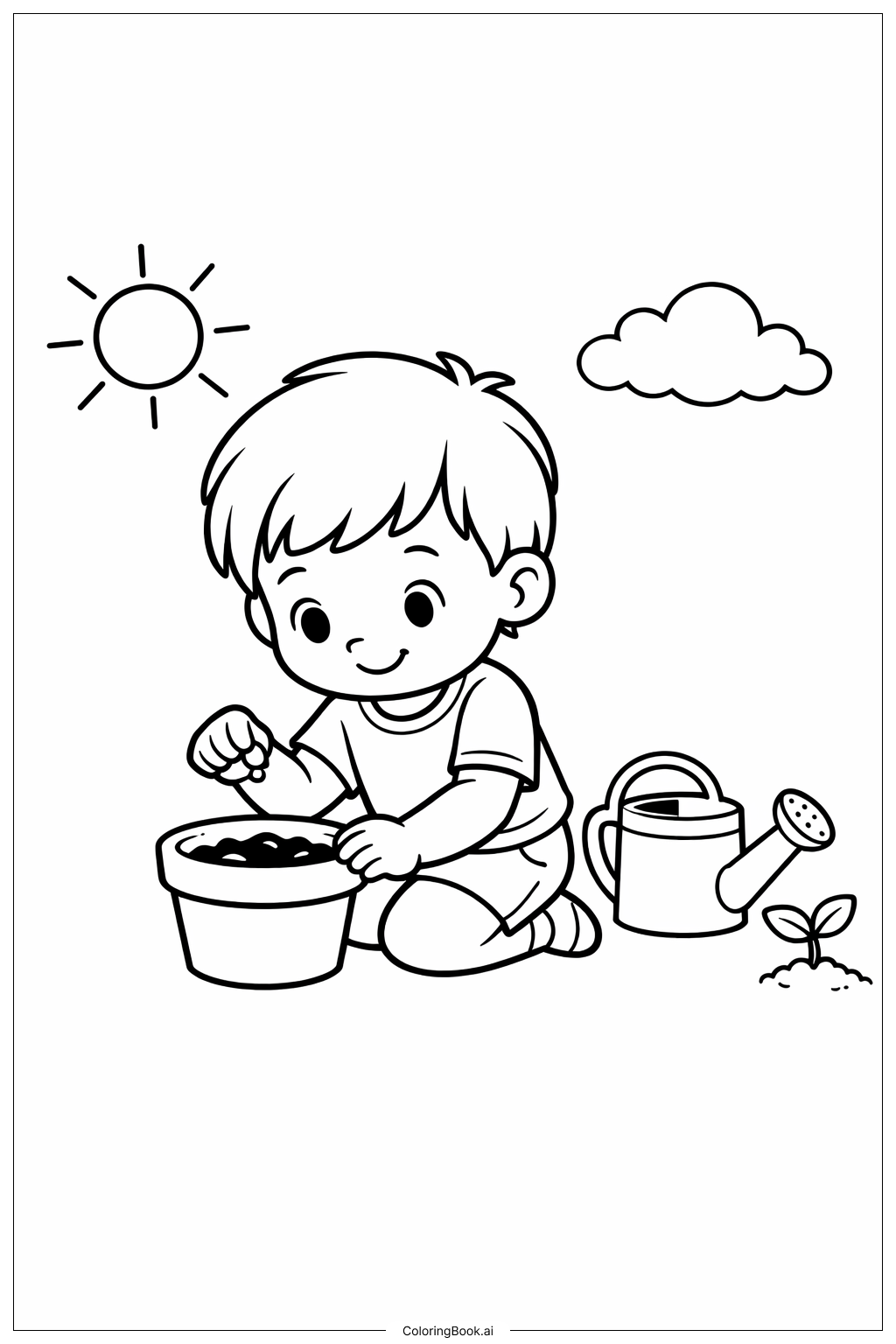 Trang tô màu Trẻ Mẫu Giáo Trồng Hạt Giống