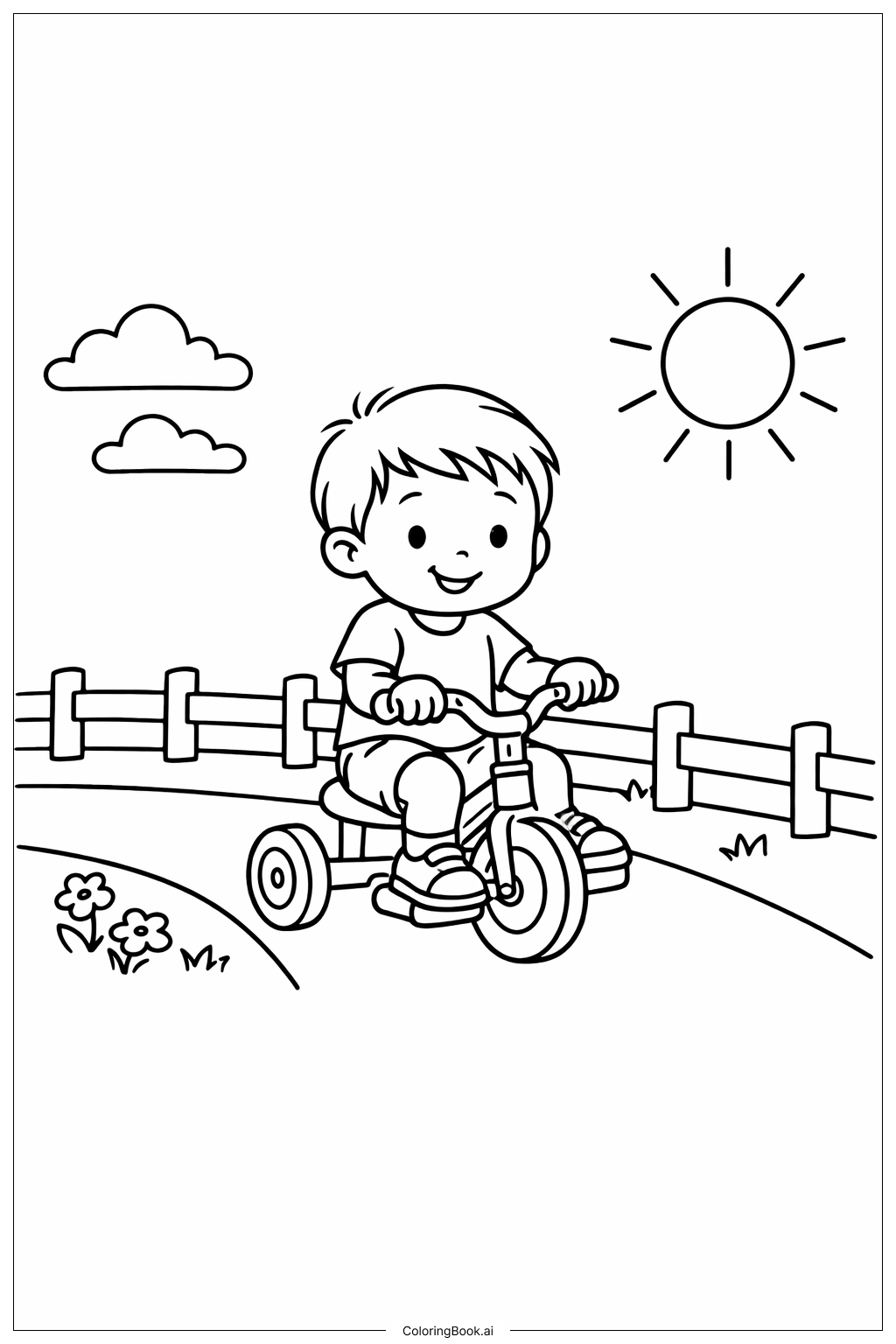  유아 세발자전거 타기 색칠공부 페이지 