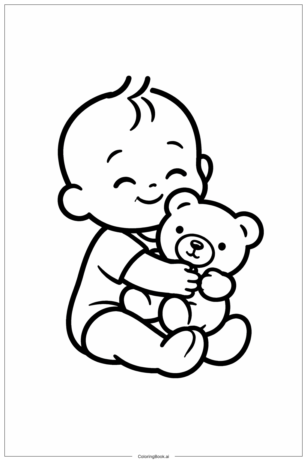  Página para colorir de Criança Sentada com Urso de Pelúcia 