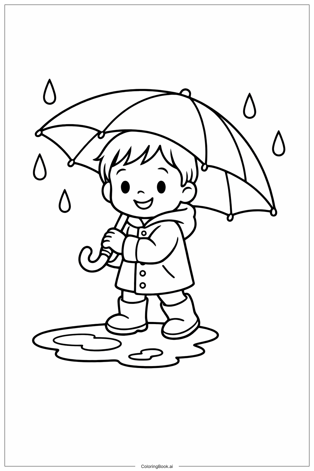 Página para colorear de Niño pequeño bajo el paraguas