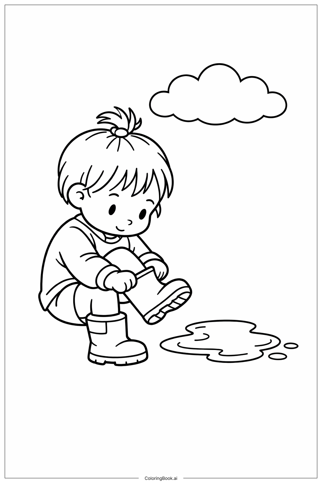  ブーツを履く幼児の塗り絵ページ 