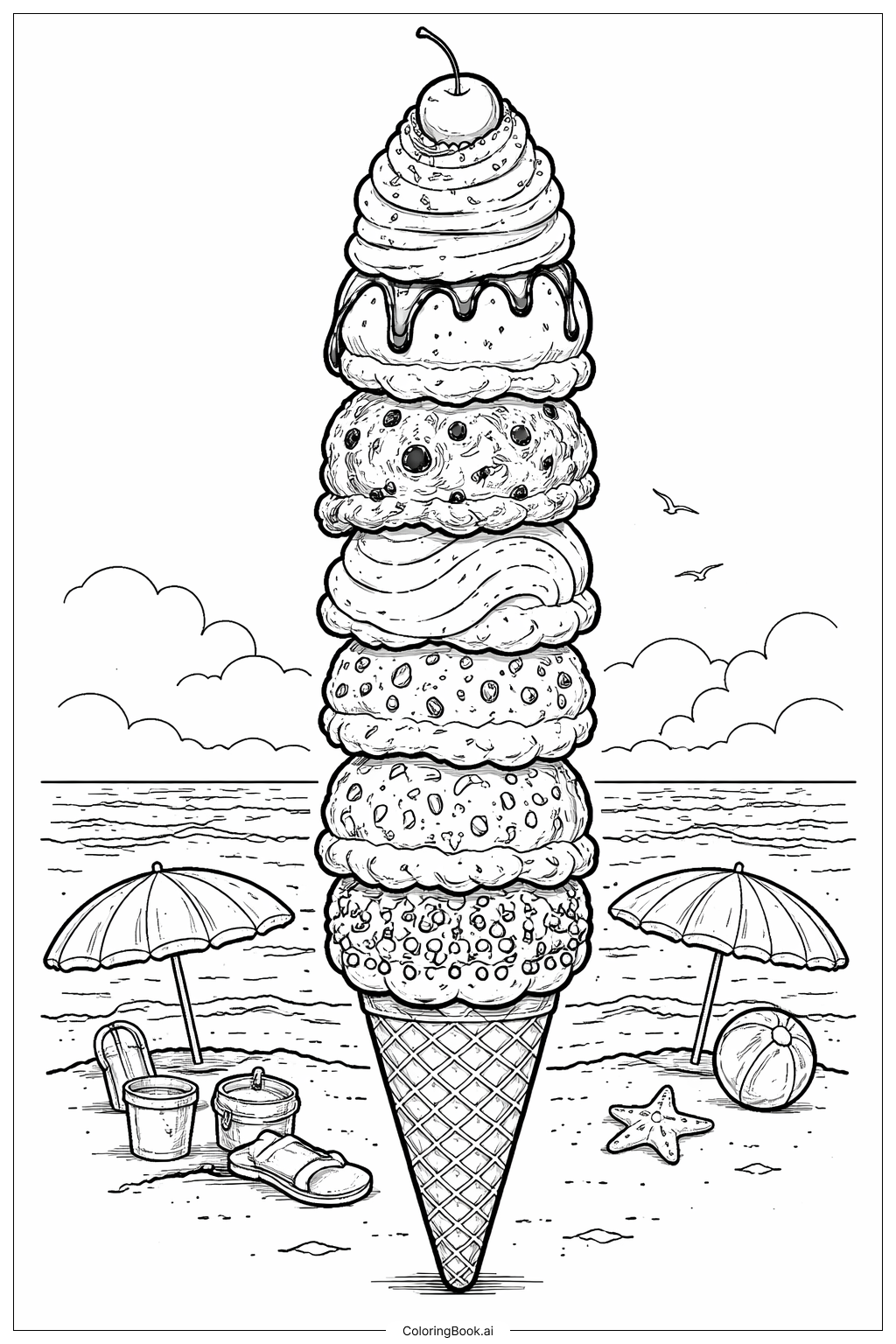  타워 아이스크림 콘 색칠공부 페이지 