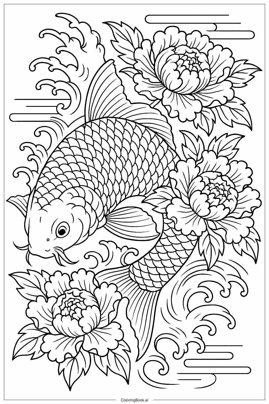 Trang tô màu Hình Xăm Cá Koi Nhật Bản Truyền Thống 