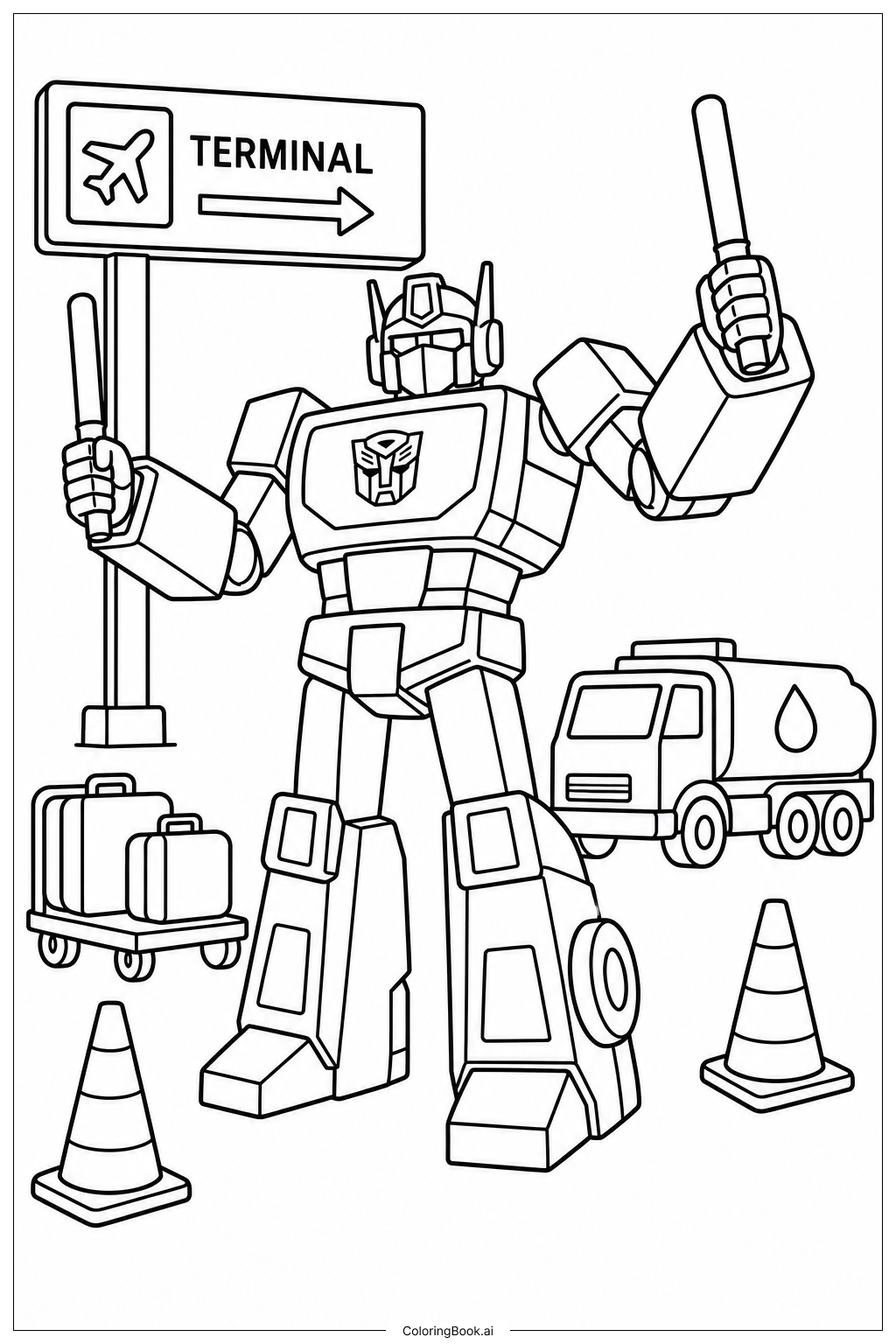 Transformers Airport Ground Crew Coloring Page