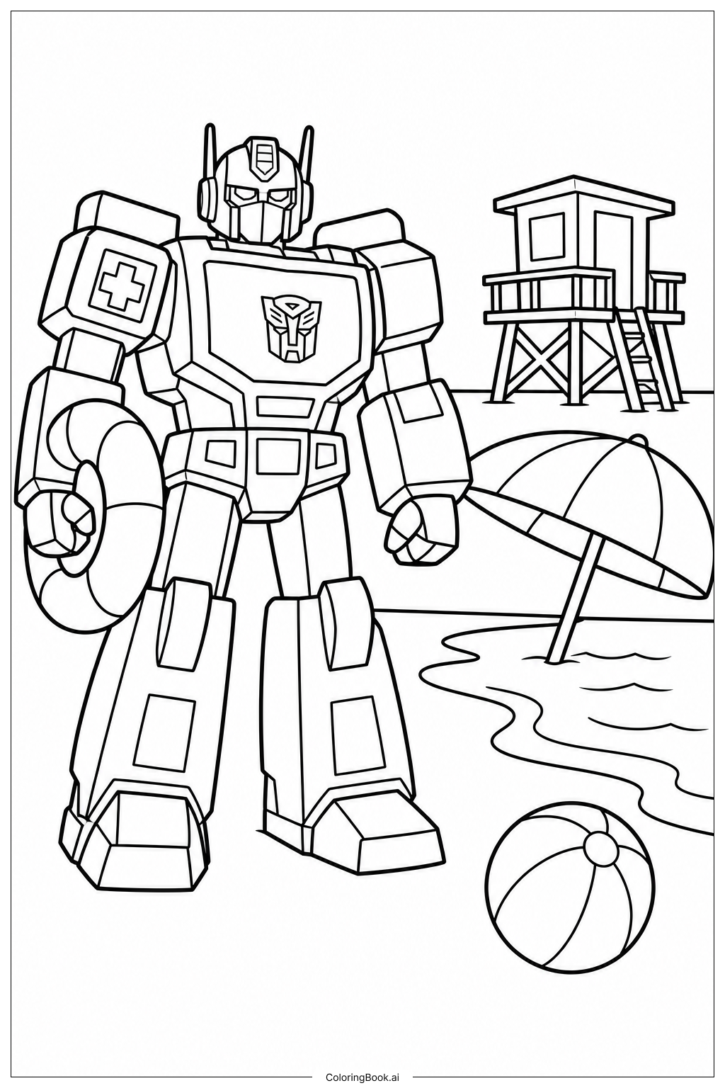  Trang tô màu Cảnh Tuần Tra Bãi Biển của Transformers 