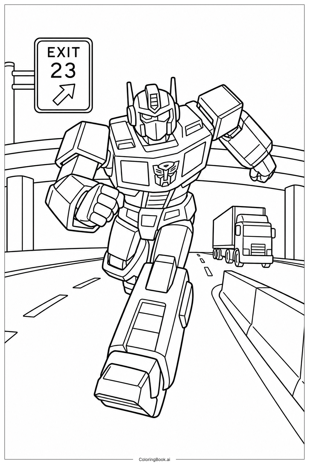 Trang tô màu Cuộc Rượt Đuổi Trên Xa Lộ Của Transformers 