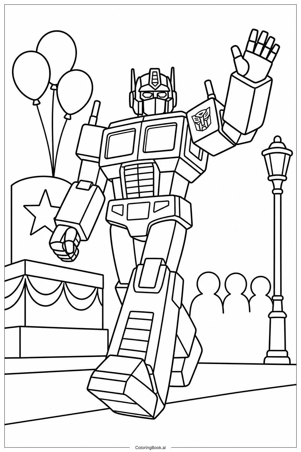  Trang tô màu Diễu hành Transformers trong thành phố 