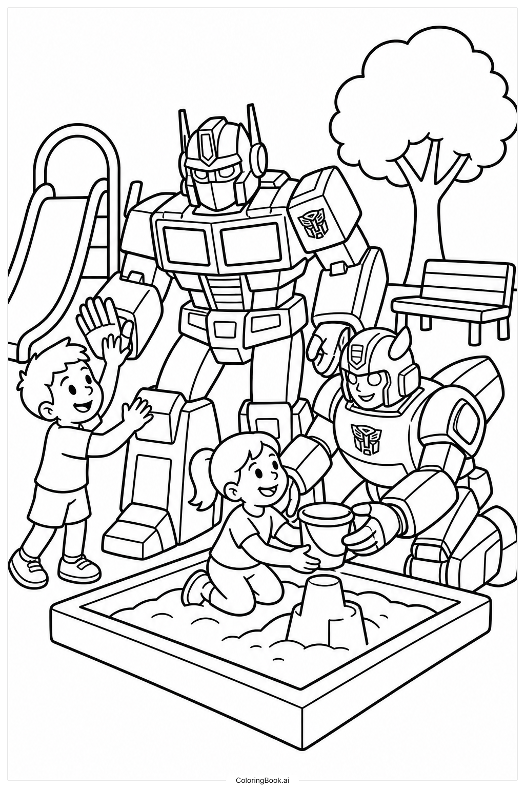  Trang tô màu Cảnh Giải Cứu Tại Sân Chơi Transformers 