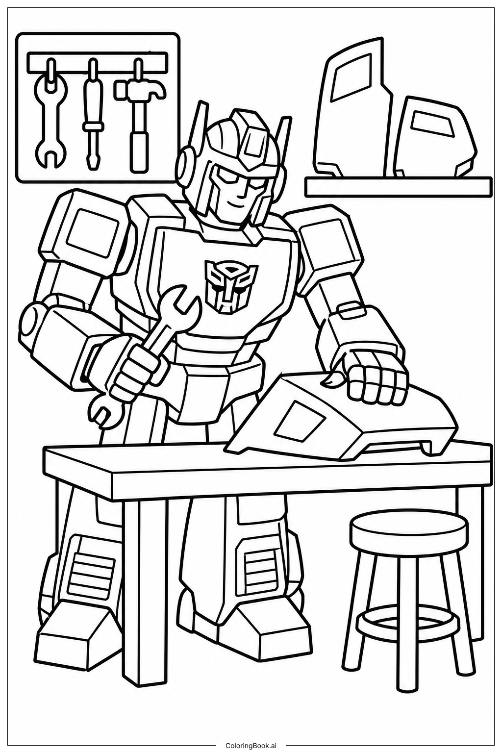  Trang tô màu Cảnh Xưởng Sửa Chữa Transformers 