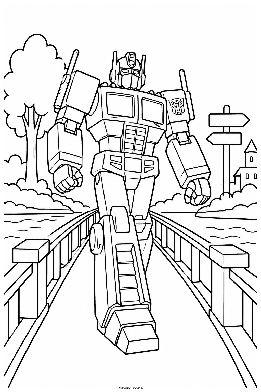  Trang tô màu Transformers Vượt Cầu Sông 
