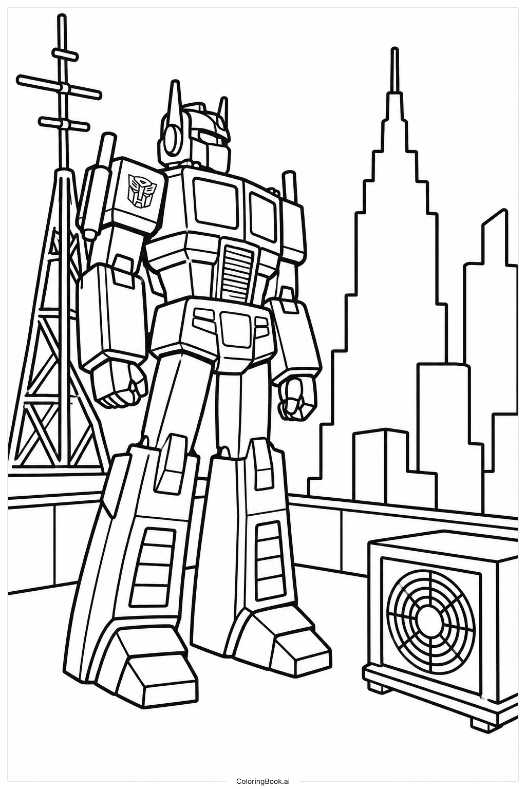 Trang tô màu Cảnh Transformers Canh Gác Trên Mái Nhà 