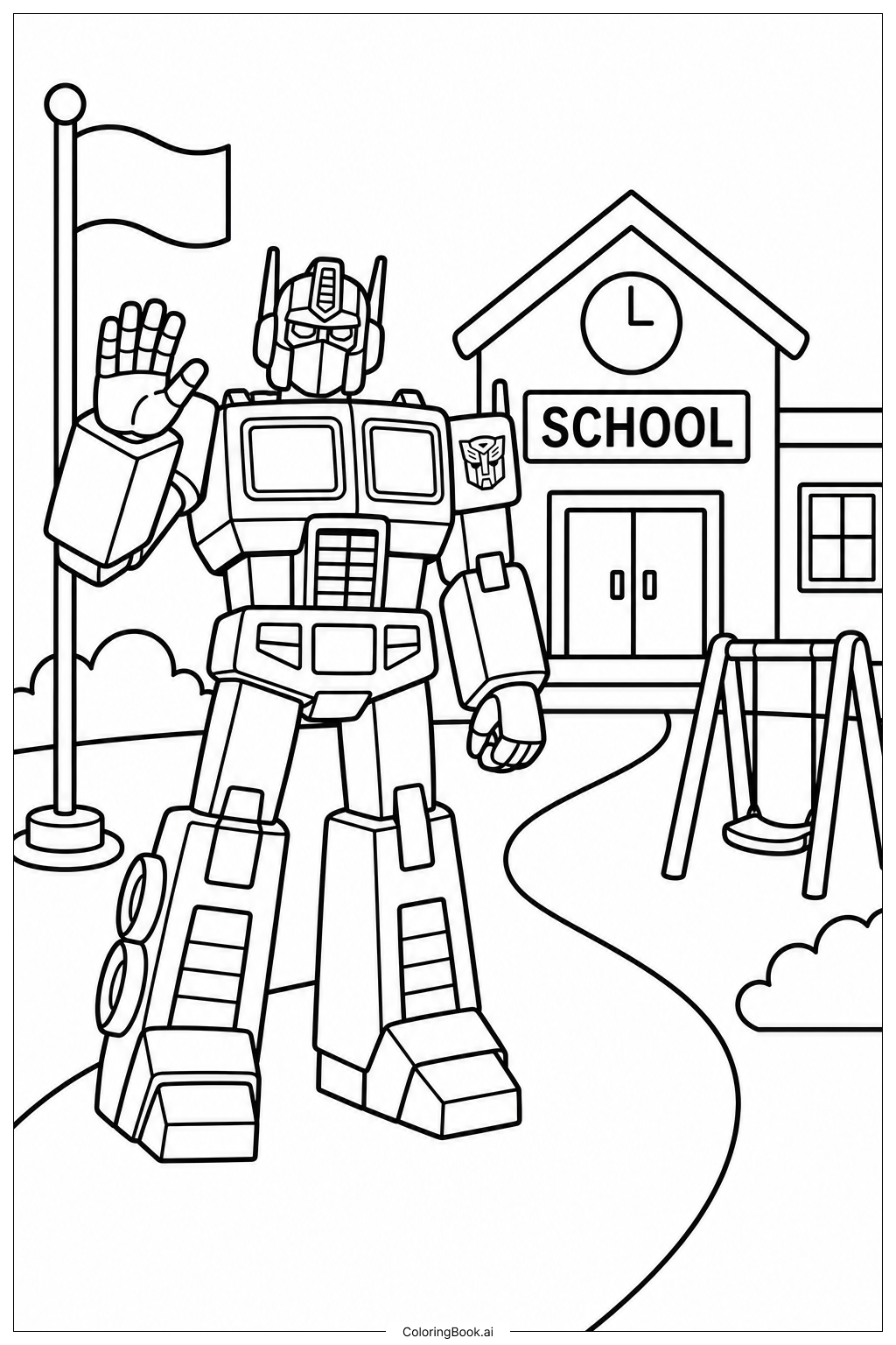  Trang tô màu Transformers Đến Thăm Trường Học 